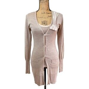 Zucchero Women's Beige Cardigan Tank Twinset Bow Accent Long Sweater Size S